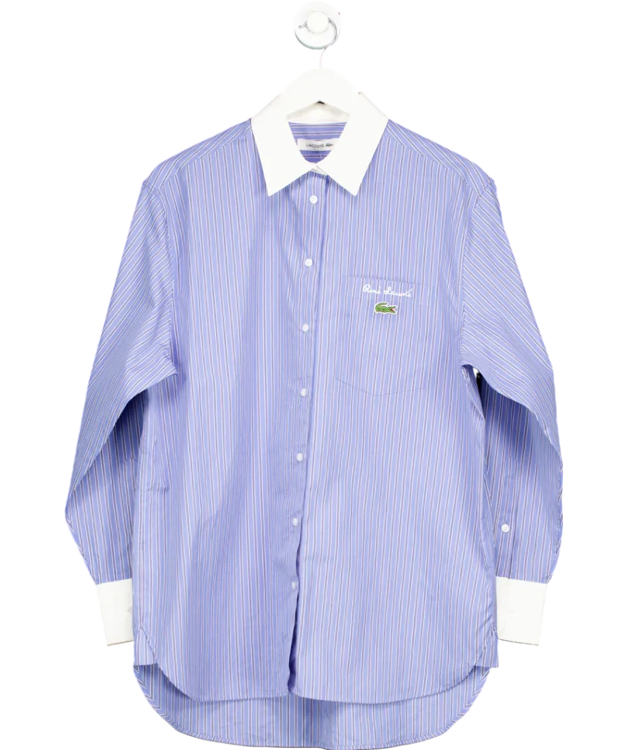 Lacoste Blue Contrast Collar Stripe Shirt UK 8