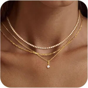 Lariat Gold Necklace for Women, Dainty 14k Long Gold Necklace Set Simple Layered Gold Plated Pendant Beaded Drop Chain Jewelry Y Stacked Necklaces for Women