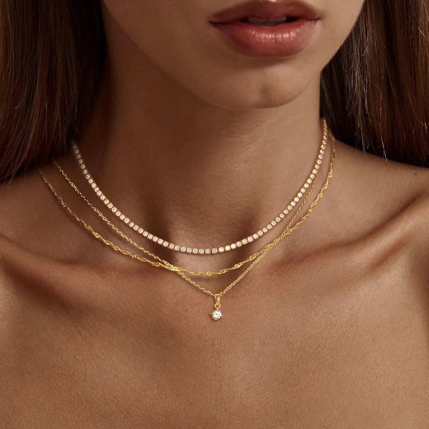 Lariat Gold Necklace for Women, Dainty 14k Long Gold Necklace Set Simple Layered Gold Plated Pendant Beaded Drop Chain Jewelry Y Stacked Necklaces for Women