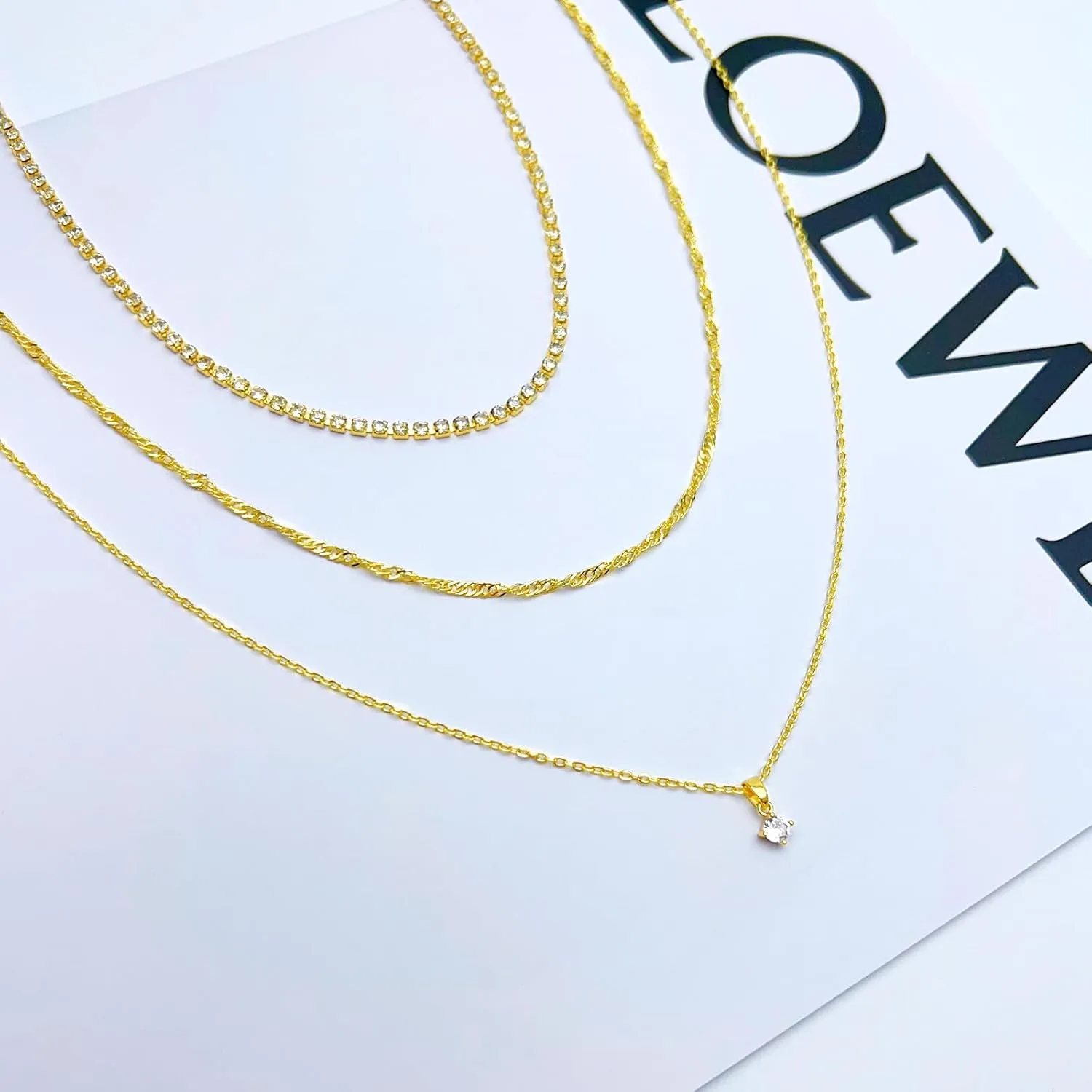 Lariat Gold Necklace for Women, Dainty 14k Long Gold Necklace Set Simple Layered Gold Plated Pendant Beaded Drop Chain Jewelry Y Stacked Necklaces for Women