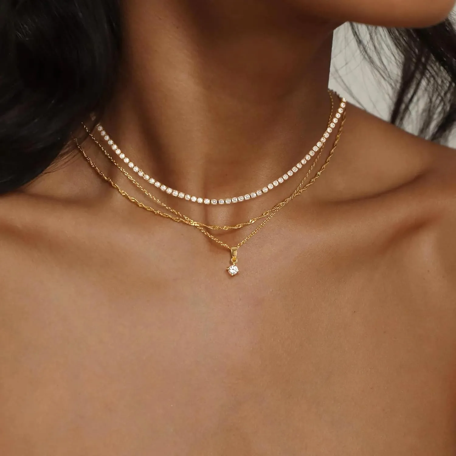 Lariat Gold Necklace for Women, Dainty 14k Long Gold Necklace Set Simple Layered Gold Plated Pendant Beaded Drop Chain Jewelry Y Stacked Necklaces for Women