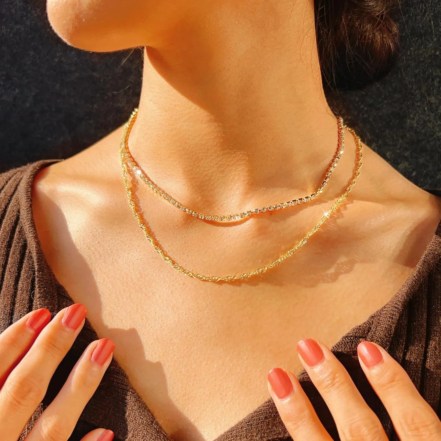 Lariat Gold Necklace for Women, Dainty 14k Long Gold Necklace Set Simple Layered Gold Plated Pendant Beaded Drop Chain Jewelry Y Stacked Necklaces for Women