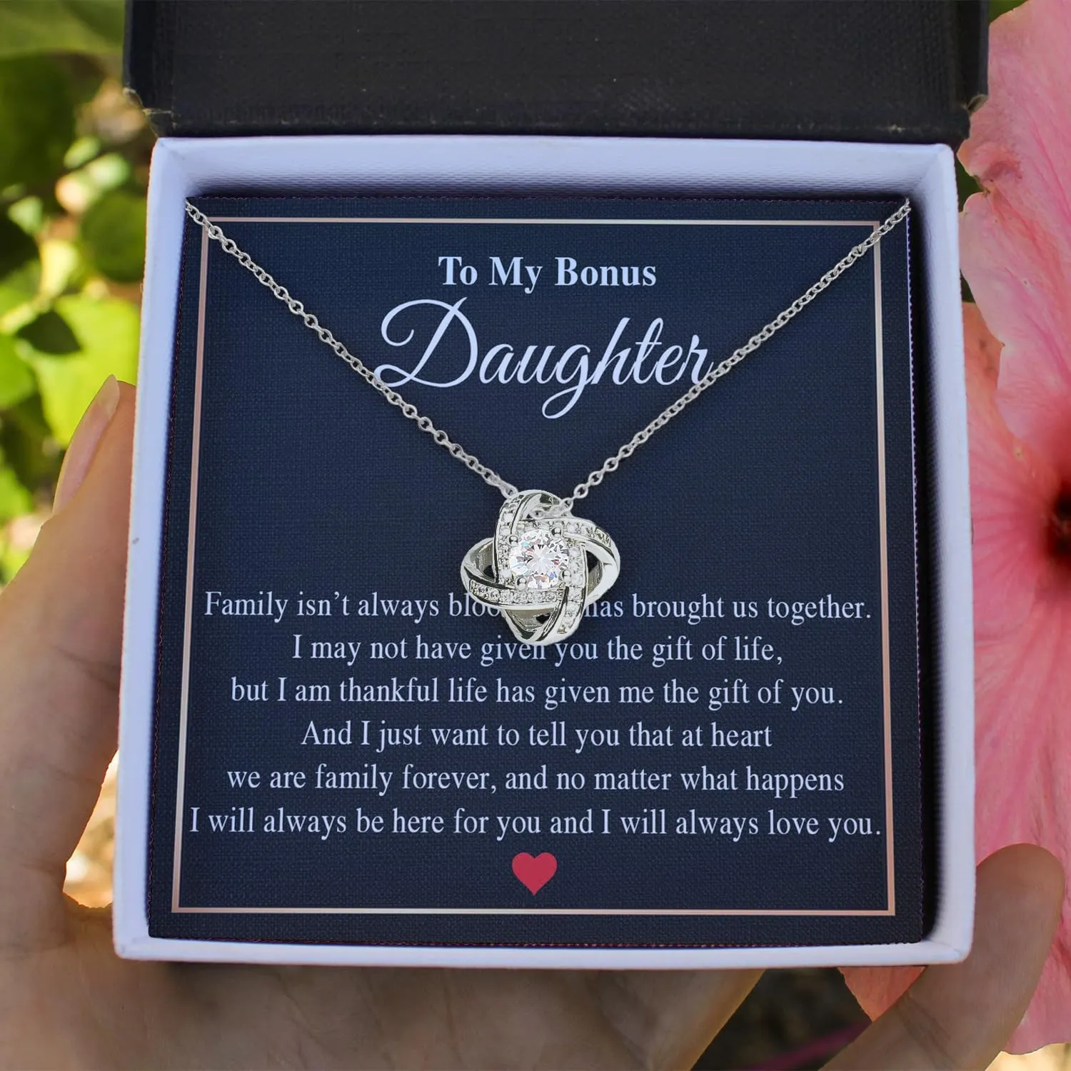 Larvincy Bonus Daughter Gifts from Stepdad Stepmom With Heartfelt Message & Elegant Box - Jewelry Gifts For Stepdaughter, To My Bonus Daughter Necklace On Birthday Graduation Wedding Christmas & More