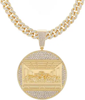 Last Supper Pendant Big Jesus Iced Out Bling Gold Color Charm Necklace Fashion For Men Hiphop Necklace Charm Men's Chain