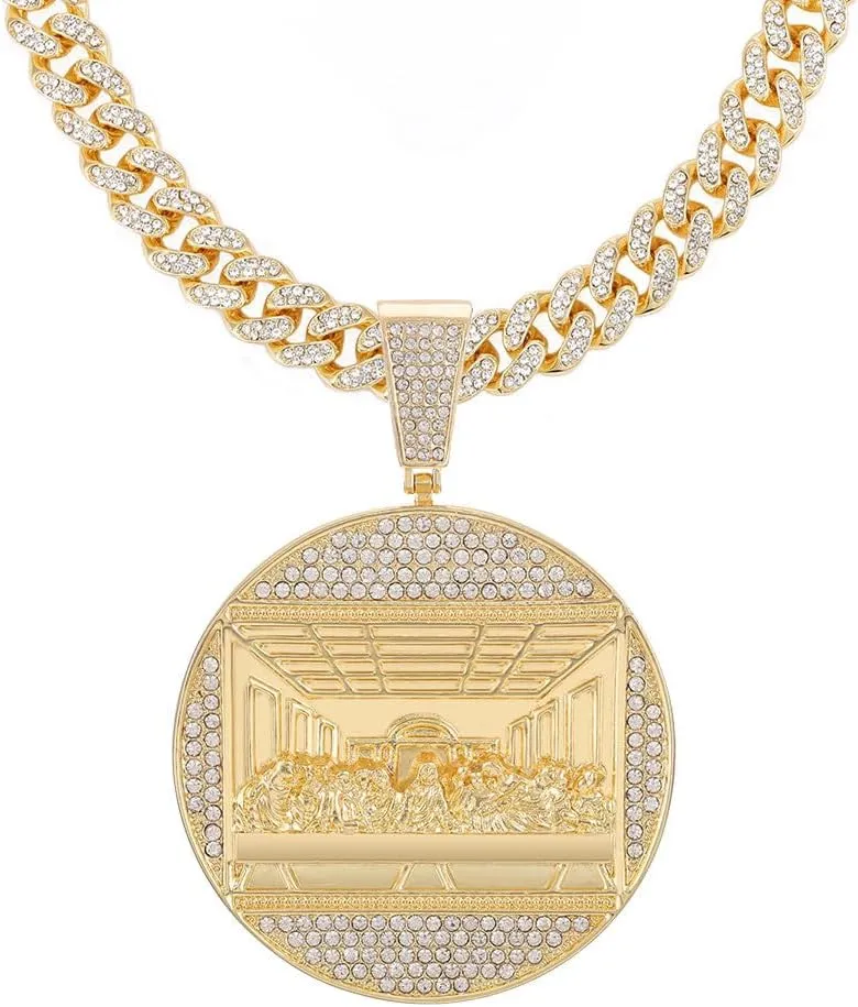 Last Supper Pendant Big Jesus Iced Out Bling Gold Color Charm Necklace Fashion For Men Hiphop Necklace Charm Men's Chain