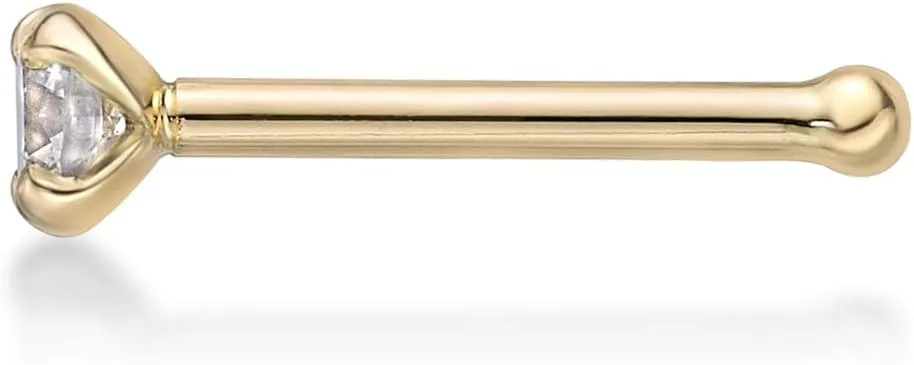 Lavari Jewelers 0.01 to 0.07 Carat Diamond Straight Bone Nose Stud for Women - 14k White or Yellow Gold Nose Ring for Her - 20 Gauge Unisex Hypoallergenic Nostril Jewelry - 20G Body Piercing for Men