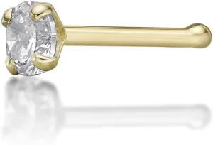 Lavari Jewelers 22 Gauge Straight Bone Nose Stud for Women or Men - 14k White or Yellow Gold 3 mm Cubic Zirconia Nose Ring for Her - Unisex Hypoallergenic Nostril Piercing Jewelry - 22G Body Piercing