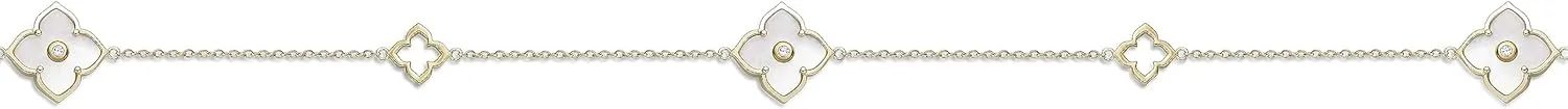 Lavari Jewelers Flower Necklace for Women - Black Onyx or Mother of Pearl & Cubic Zirconia in 925 Sterling Silver - 32 Inch Chain Necklace for Her - Hypoallergenic Gold Plated - Lobster Claw Clasp