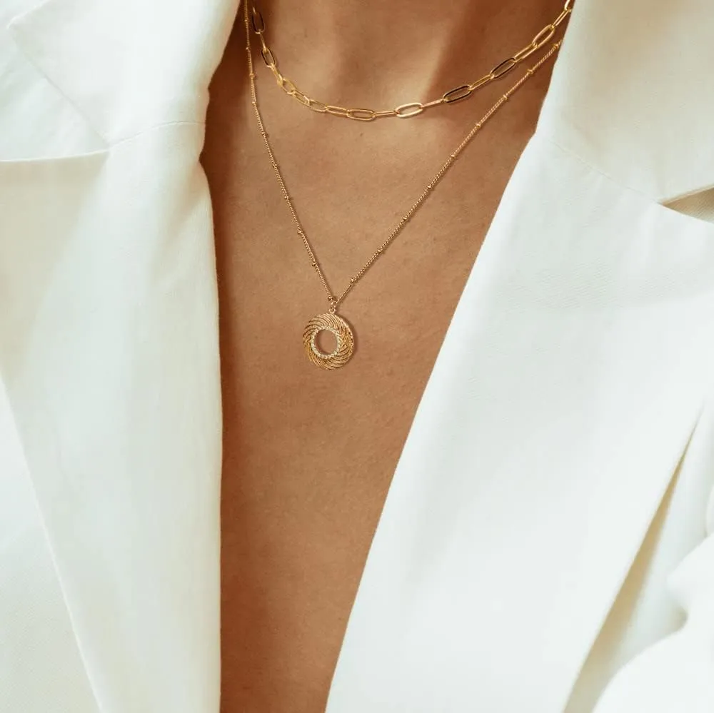 Layered Coin Necklace 14K Gold Plated Heart Round Circle Disk Dainty Pendant Necklaces Paperclip Link Chain Choker Jewelry for Women