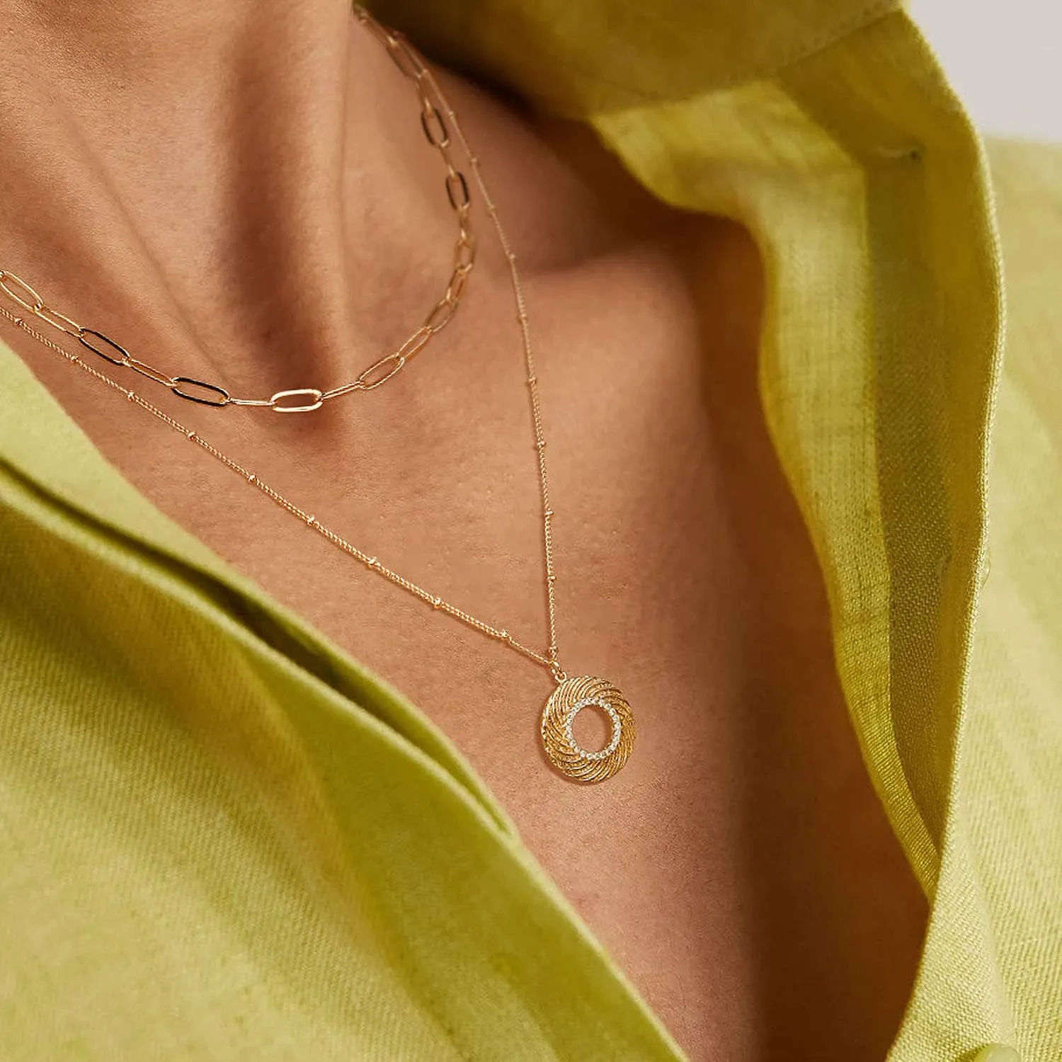 Layered Coin Necklace 14K Gold Plated Heart Round Circle Disk Dainty Pendant Necklaces Paperclip Link Chain Choker Jewelry for Women