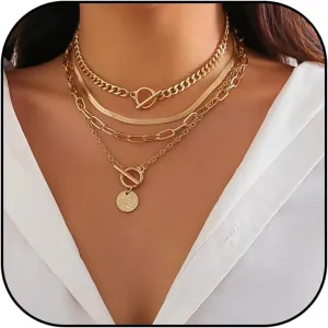 Layered Gold Necklaces for Women Gold Necklace Stack T bar Necklace Chunky Gold Charm Necklace Snake Chain Necklace Paperclip Chain Necklace Trendy Gold Jewelry