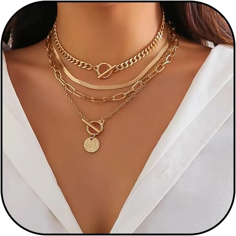 Layered Gold Necklaces for Women Gold Necklace Stack T bar Necklace Chunky Gold Charm Necklace Snake Chain Necklace Paperclip Chain Necklace Trendy Gold Jewelry