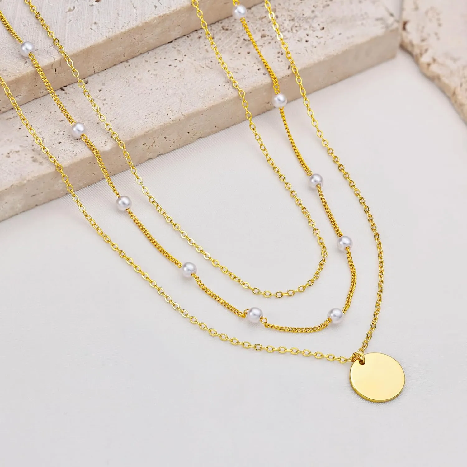 Layered Gold Necklaces for Women, Stackable Dainty 14K Real Gold Plated/Silver Chain Necklace Layering Beach Cute Fashion Pendant Choker Necklaces Trendy Jewelry Set Gifts for Women Teen Girls