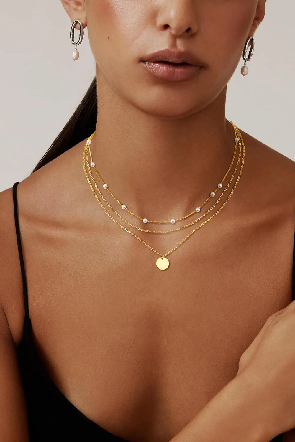Layered Gold Necklaces for Women, Stackable Dainty 14K Real Gold Plated/Silver Chain Necklace Layering Beach Cute Fashion Pendant Choker Necklaces Trendy Jewelry Set Gifts for Women Teen Girls