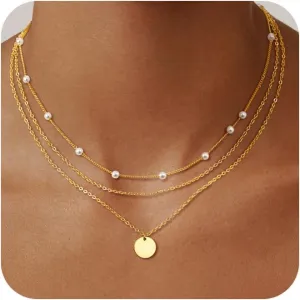 Layered Gold Necklaces for Women, Stackable Dainty 14K Real Gold Plated/Silver Chain Necklace Layering Beach Cute Fashion Pendant Choker Necklaces Trendy Jewelry Set Gifts for Women Teen Girls