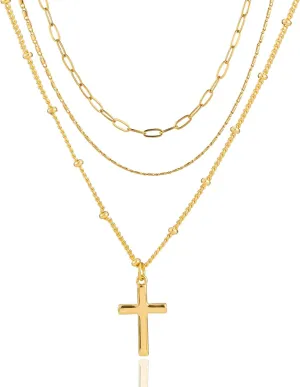 Layered Gold Necklaces for WomenStackable Dainty 14K Gold Plated Trendy crucifixion Diamonds Circle love Paperclip Chain Pendant Choker NecklaceJewelry Set Gifts for Women
