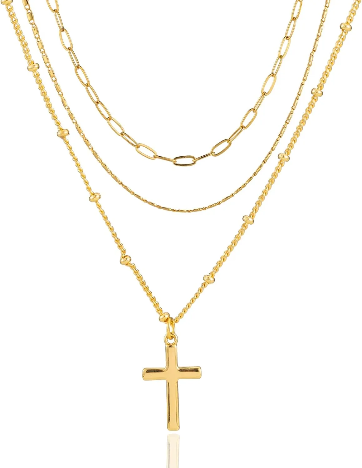 Layered Gold Necklaces for WomenStackable Dainty 14K Gold Plated Trendy crucifixion Diamonds Circle love Paperclip Chain Pendant Choker NecklaceJewelry Set Gifts for Women