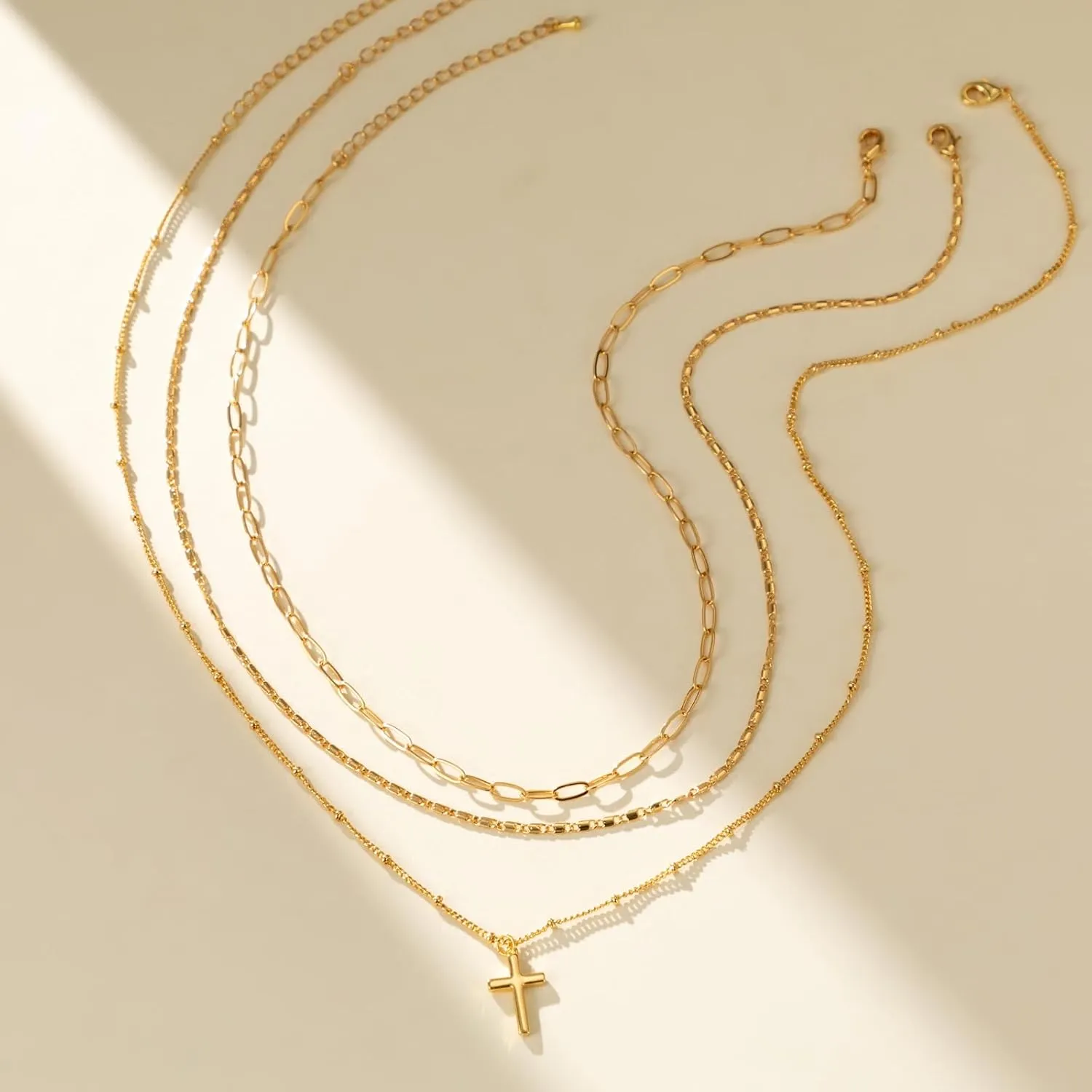 Layered Gold Necklaces for WomenStackable Dainty 14K Gold Plated Trendy crucifixion Diamonds Circle love Paperclip Chain Pendant Choker NecklaceJewelry Set Gifts for Women