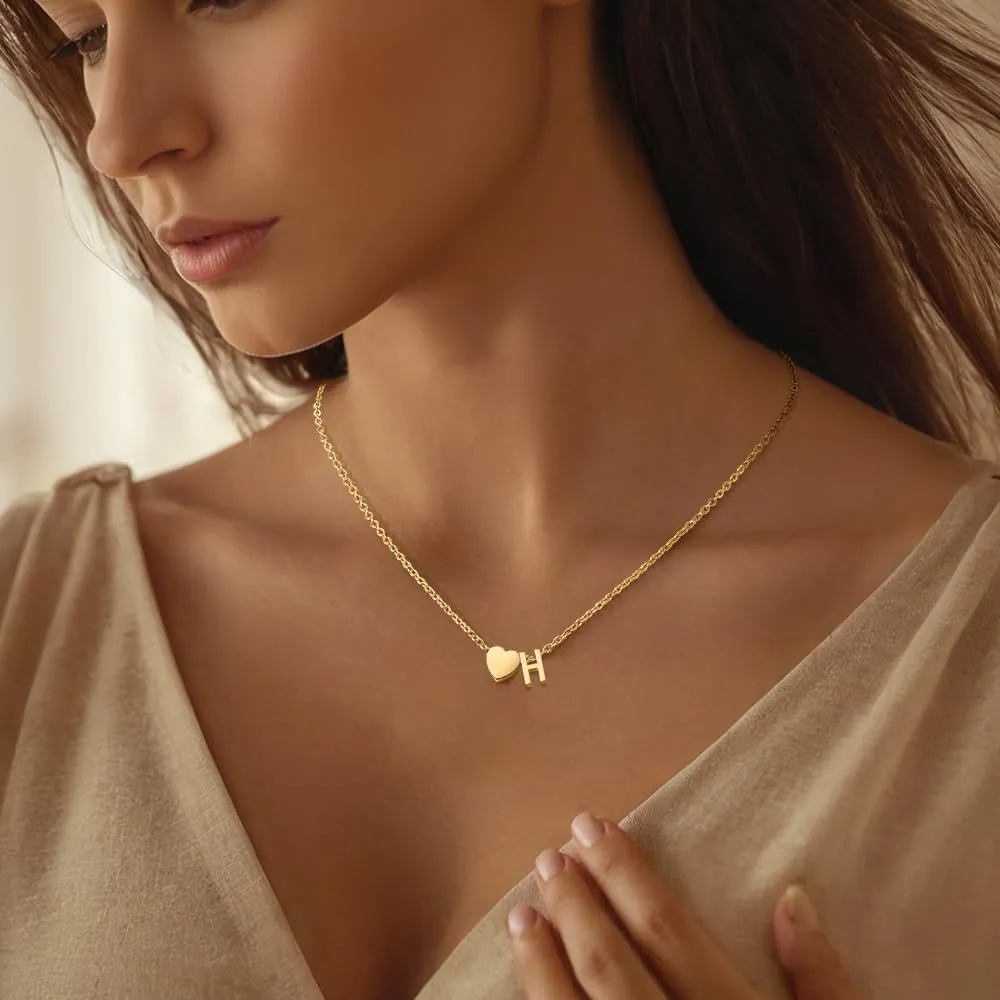 Layered Initial Necklaces for Women,Dainty 18K Real Gold Plated Heart Initial Necklace, Cross Necklace, Personalized Gifts for Women Teen Jewelry