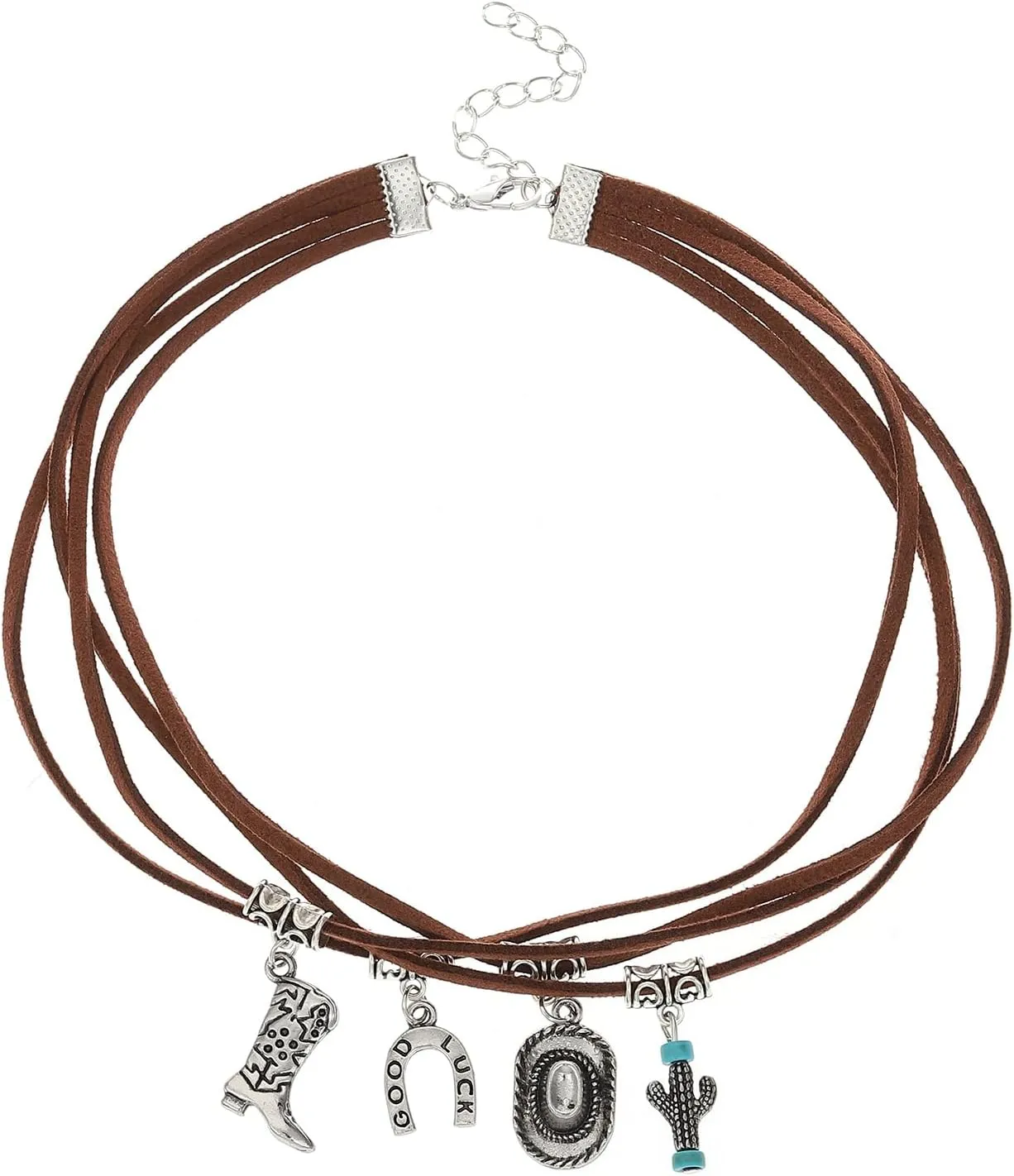 Layered Leather Choker Necklace Western Cowboy Hat and Boot Charm Pendant Necklace for Man Woman Western Style Cowboy Cowgirl Jewelry