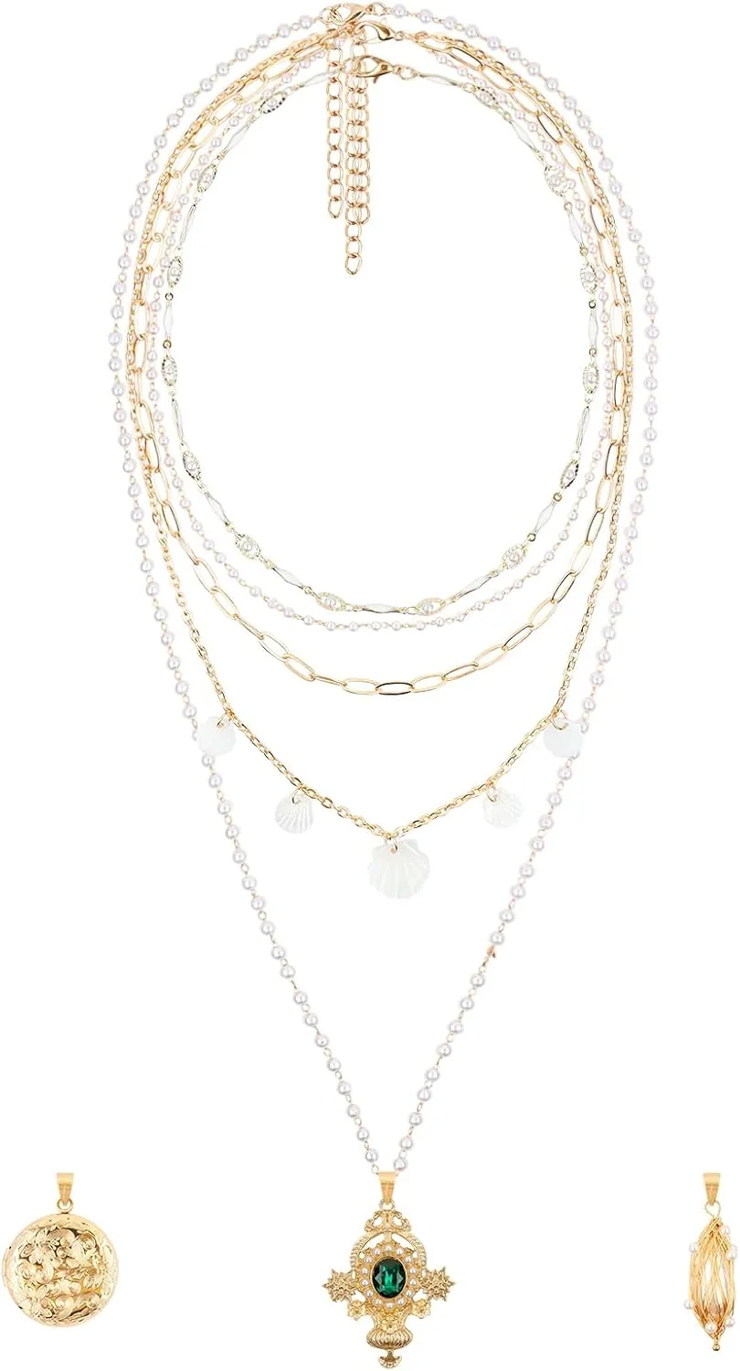 Layered Necklace Pendant Handmade Gold Plated Dainty Multilayer Choker Layering for Women Necklaces Stylish Minimalist Pendants Simple Chain Stacked Necklace Jewelry Gifts