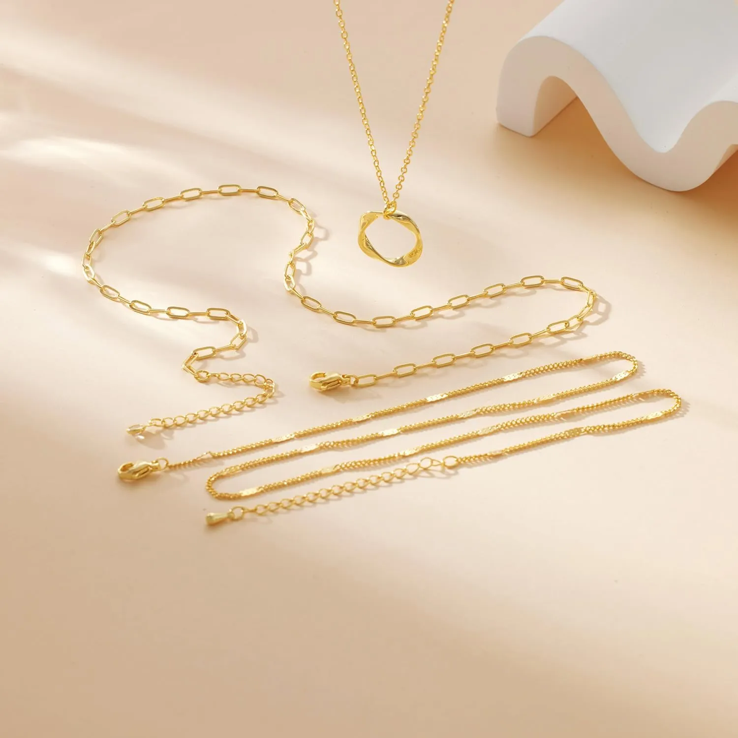 Layered Necklaces for Women Stackable Dainty 14K Real Gold Silver Plated Circle Pendant Necklace Figaro Paperclip Bead Chain Choker Necklace Simple Cute Jewelry Set Teen Gift Trendy Stuff