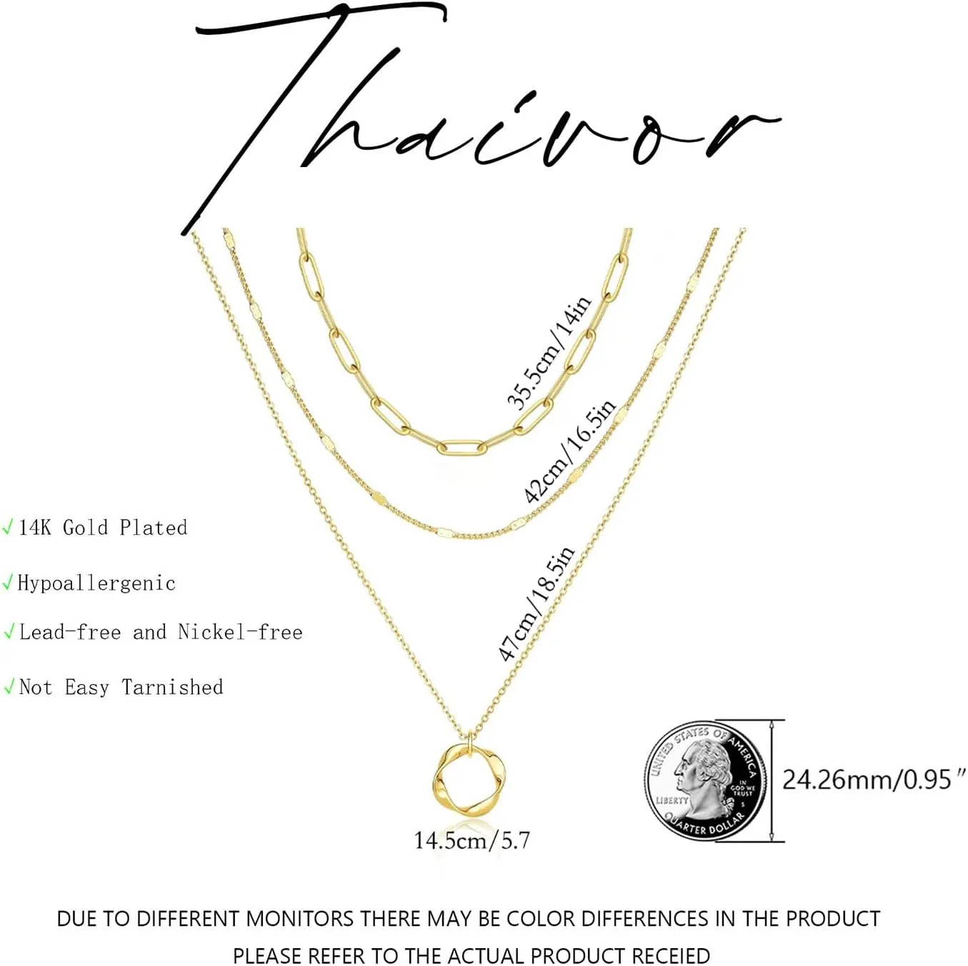 Layered Necklaces for Women Stackable Dainty 14K Real Gold Silver Plated Circle Pendant Necklace Figaro Paperclip Bead Chain Choker Necklace Simple Cute Jewelry Set Teen Gift Trendy Stuff