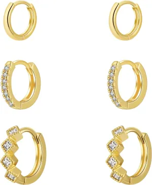 LEXODY Small Gold Hoop Earrings Set for Women, 14K Gold Plated Tiny Lightweight Cubic Zirconia Huggie Earrings Trendy Dainty Cartilage Earring Jewelry for Women Gifts