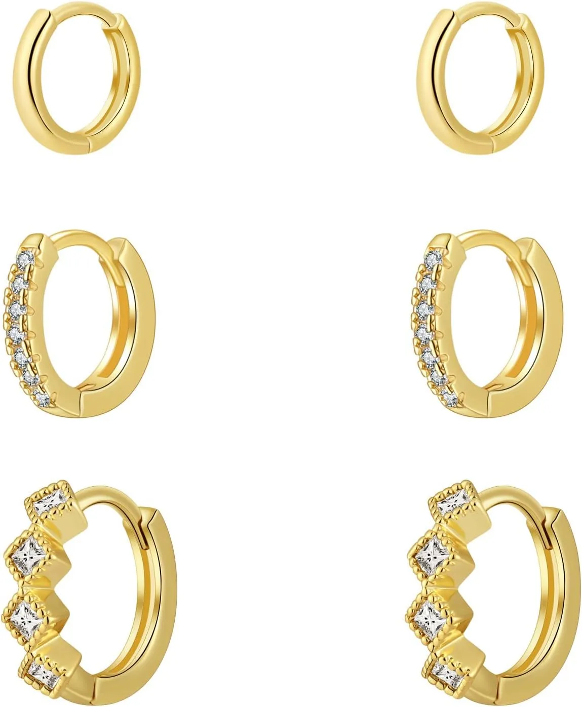 LEXODY Small Gold Hoop Earrings Set for Women, 14K Gold Plated Tiny Lightweight Cubic Zirconia Huggie Earrings Trendy Dainty Cartilage Earring Jewelry for Women Gifts