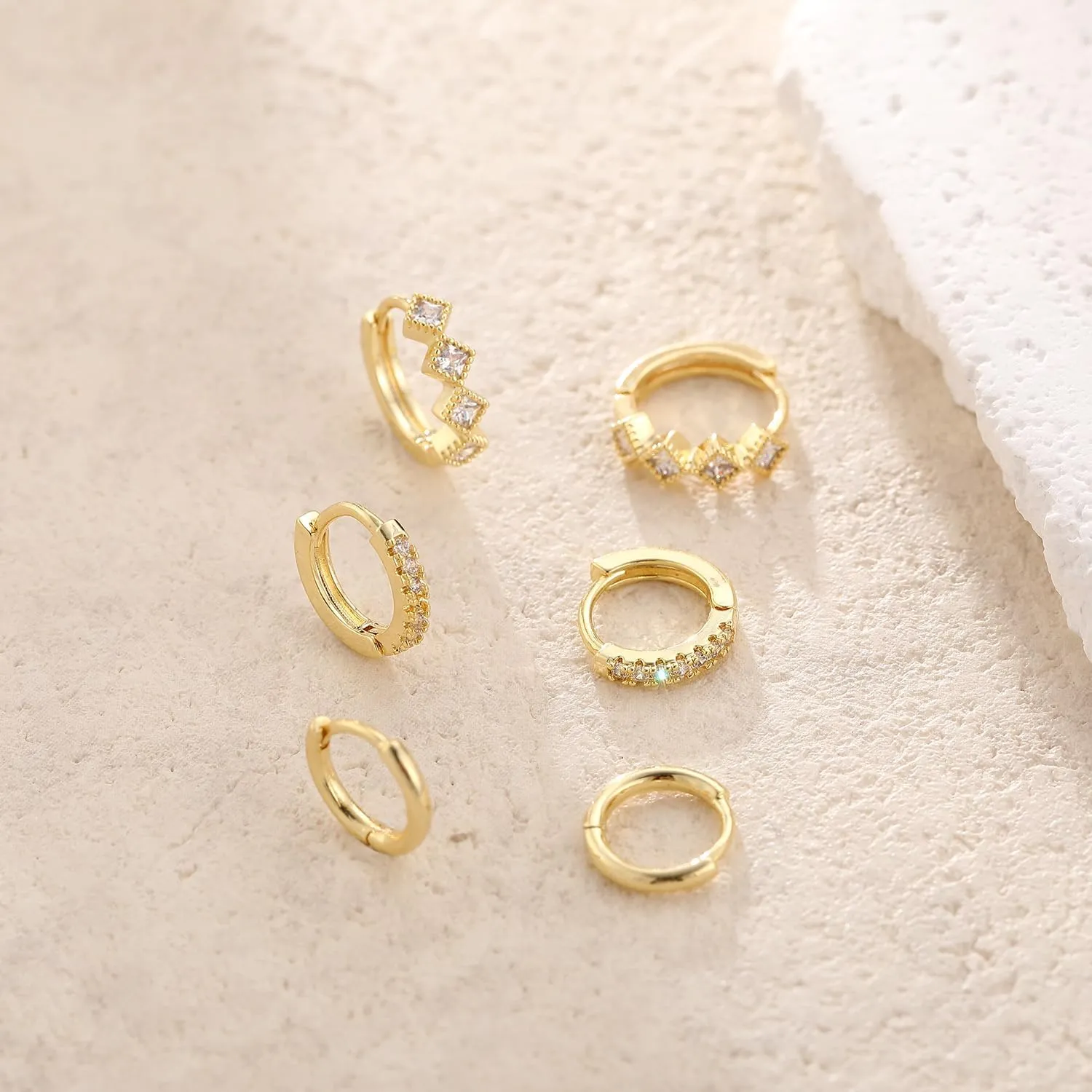 LEXODY Small Gold Hoop Earrings Set for Women, 14K Gold Plated Tiny Lightweight Cubic Zirconia Huggie Earrings Trendy Dainty Cartilage Earring Jewelry for Women Gifts