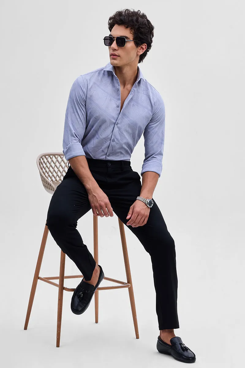 Light Blue Slim Fit Self-Design Shirt