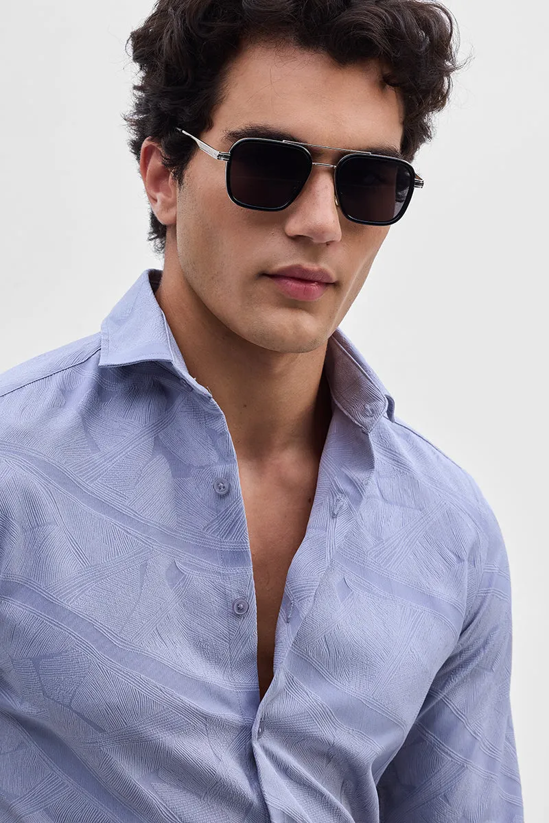 Light Blue Slim Fit Self-Design Shirt