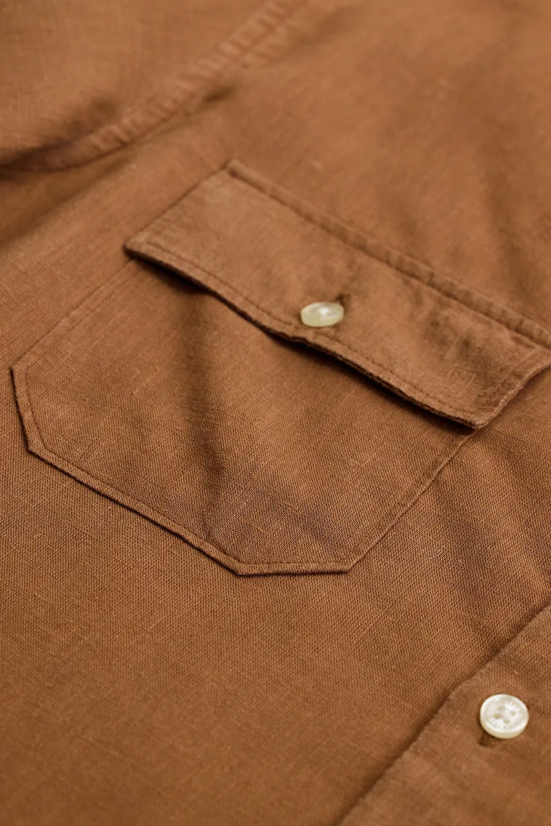 Light Brown Double Pocket Linen Blend Shirt