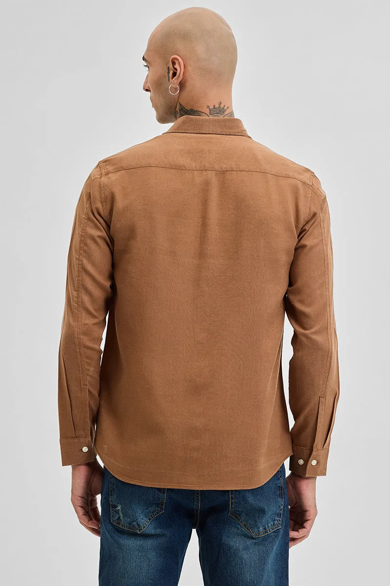 Light Brown Double Pocket Linen Blend Shirt