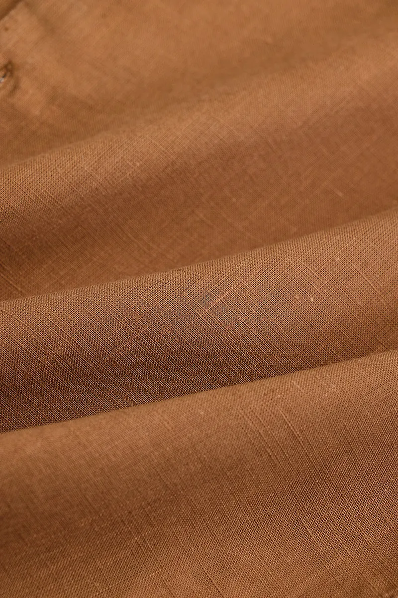 Light Brown Double Pocket Linen Blend Shirt