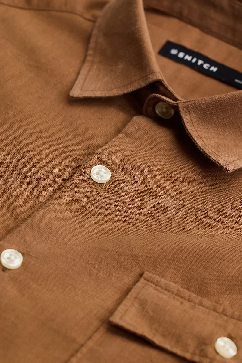 Light Brown Double Pocket Linen Blend Shirt