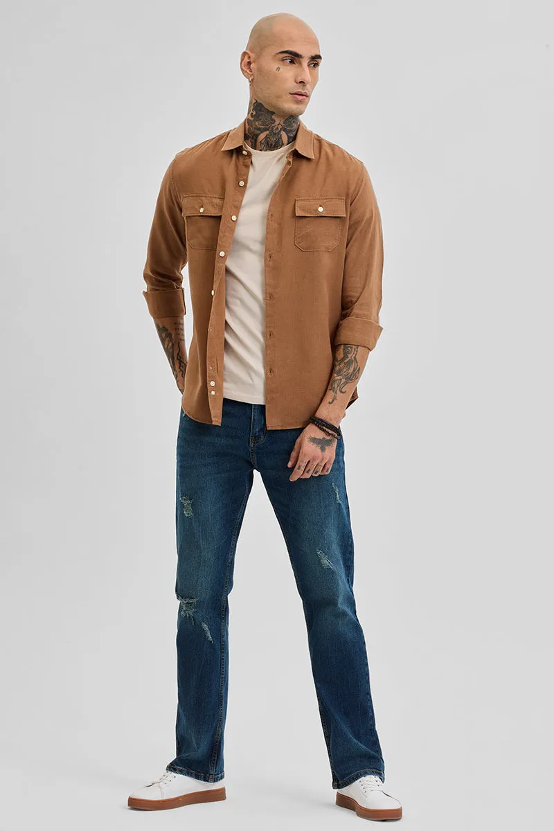 Light Brown Double Pocket Linen Blend Shirt