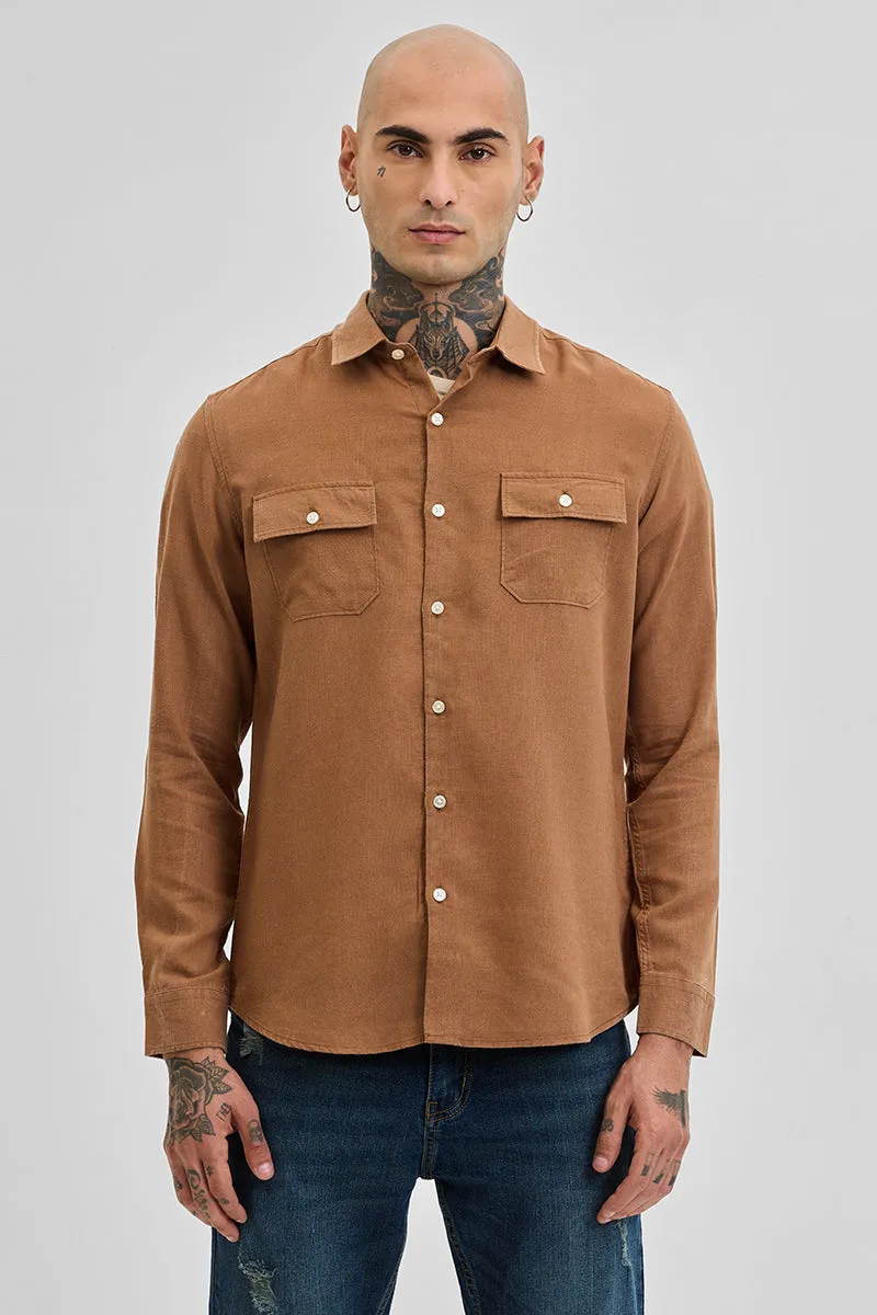 Light Brown Double Pocket Linen Blend Shirt