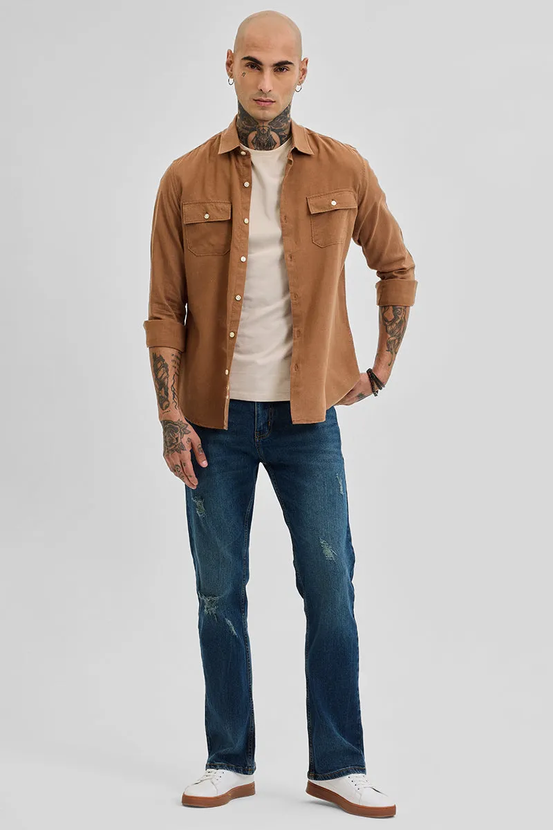 Light Brown Double Pocket Linen Blend Shirt