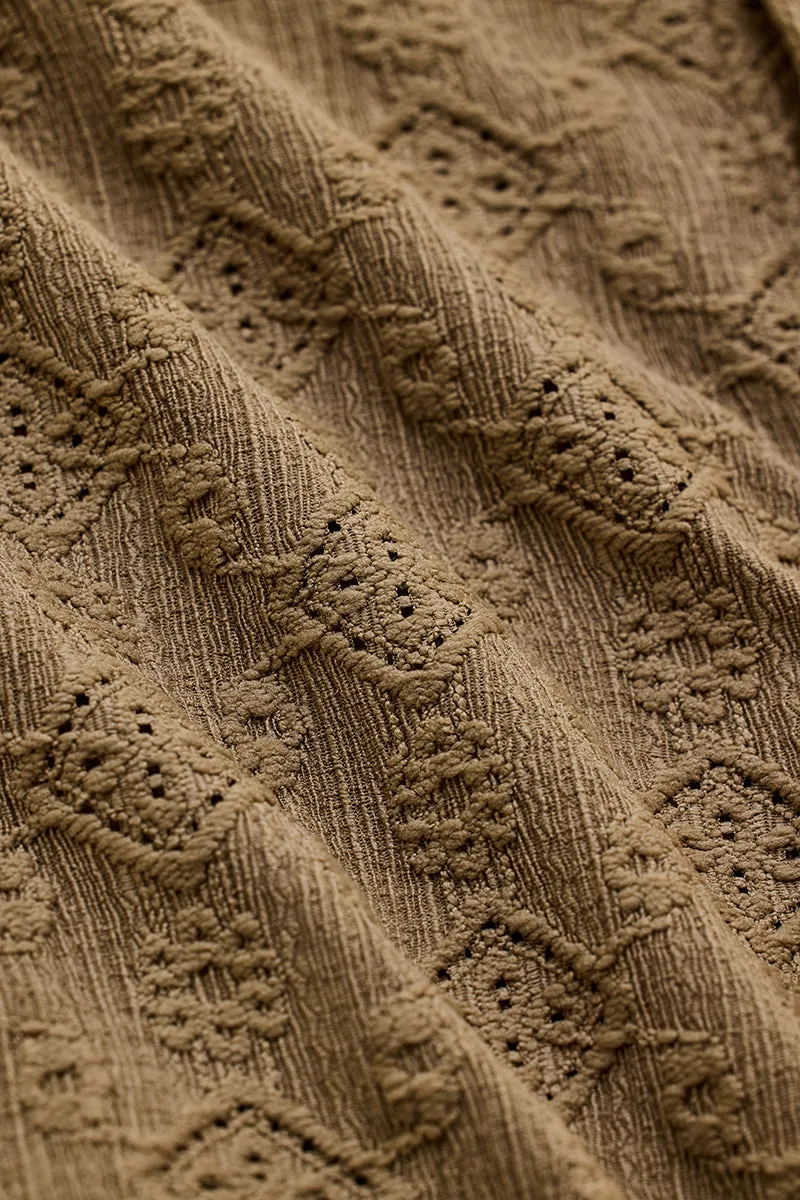 Light Brown Mandarin Self-Design Shirt