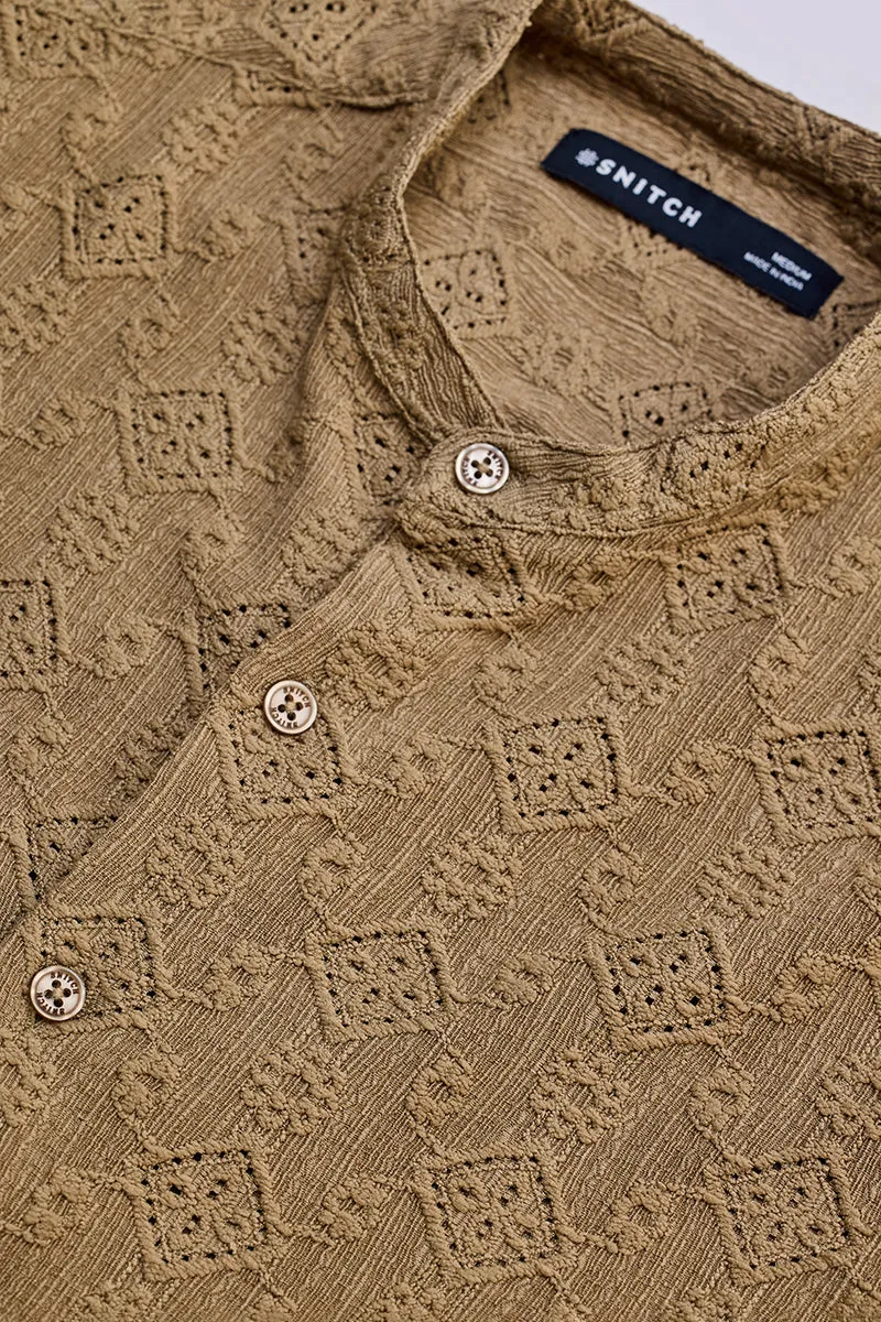 Light Brown Mandarin Self-Design Shirt