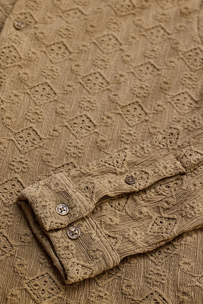 Light Brown Mandarin Self-Design Shirt