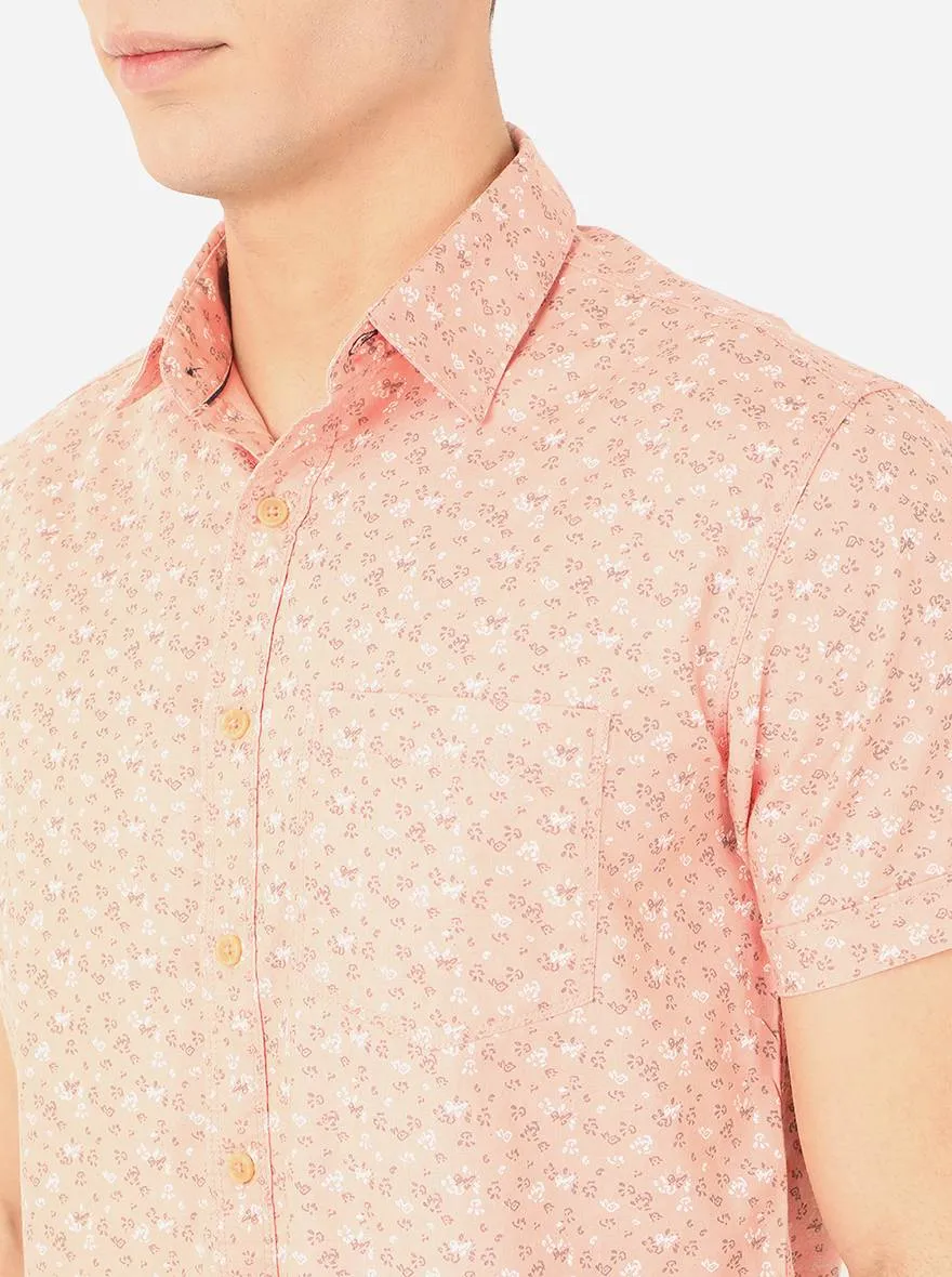 Light Pink Printed Slim Fit Semi Casual Shirt | Greenfibre