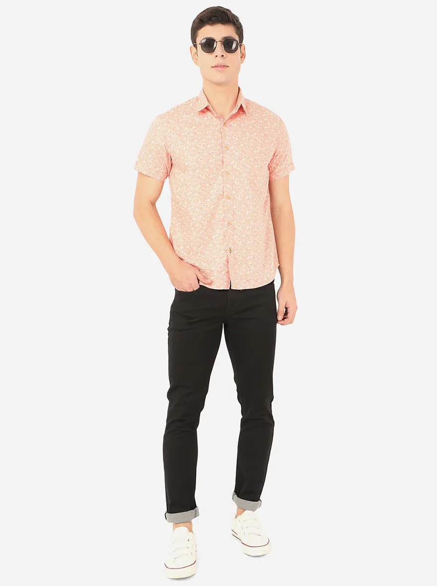 Light Pink Printed Slim Fit Semi Casual Shirt | Greenfibre