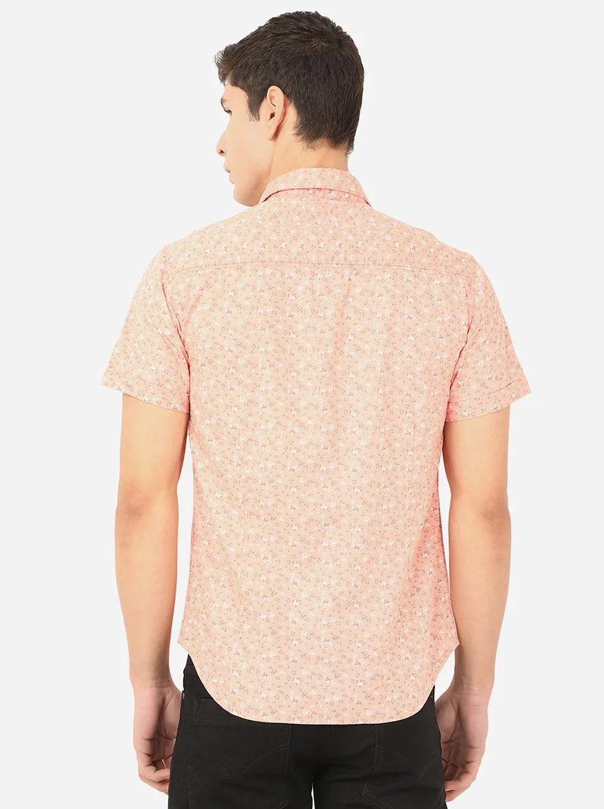 Light Pink Printed Slim Fit Semi Casual Shirt | Greenfibre