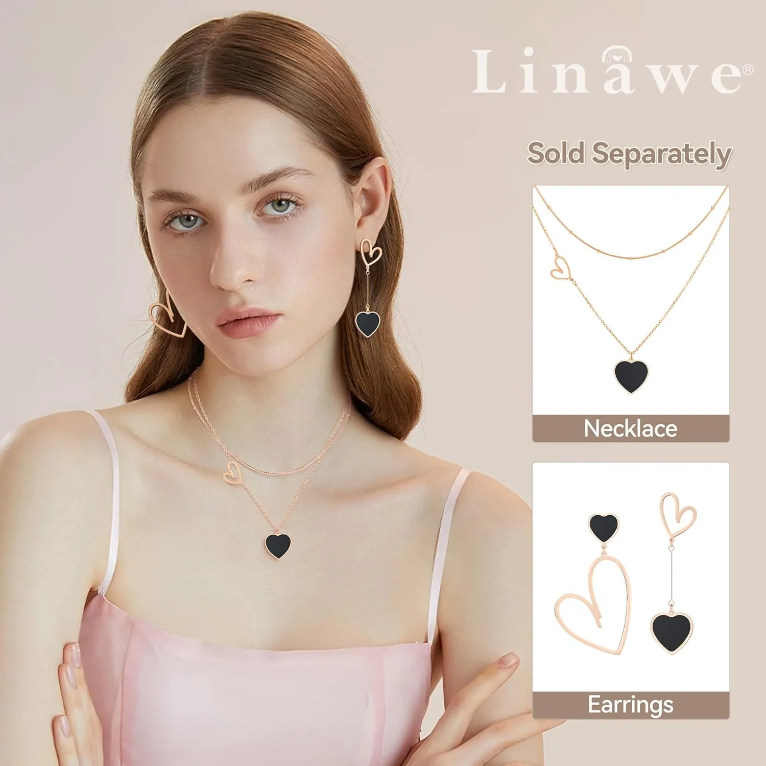 Linawe Titanium Stainless Steel Heart Dangle Earrings for Women - Trendy, Gold/Silver/Rose Gold Big Drop, Mismatched Love, Asymmetrical