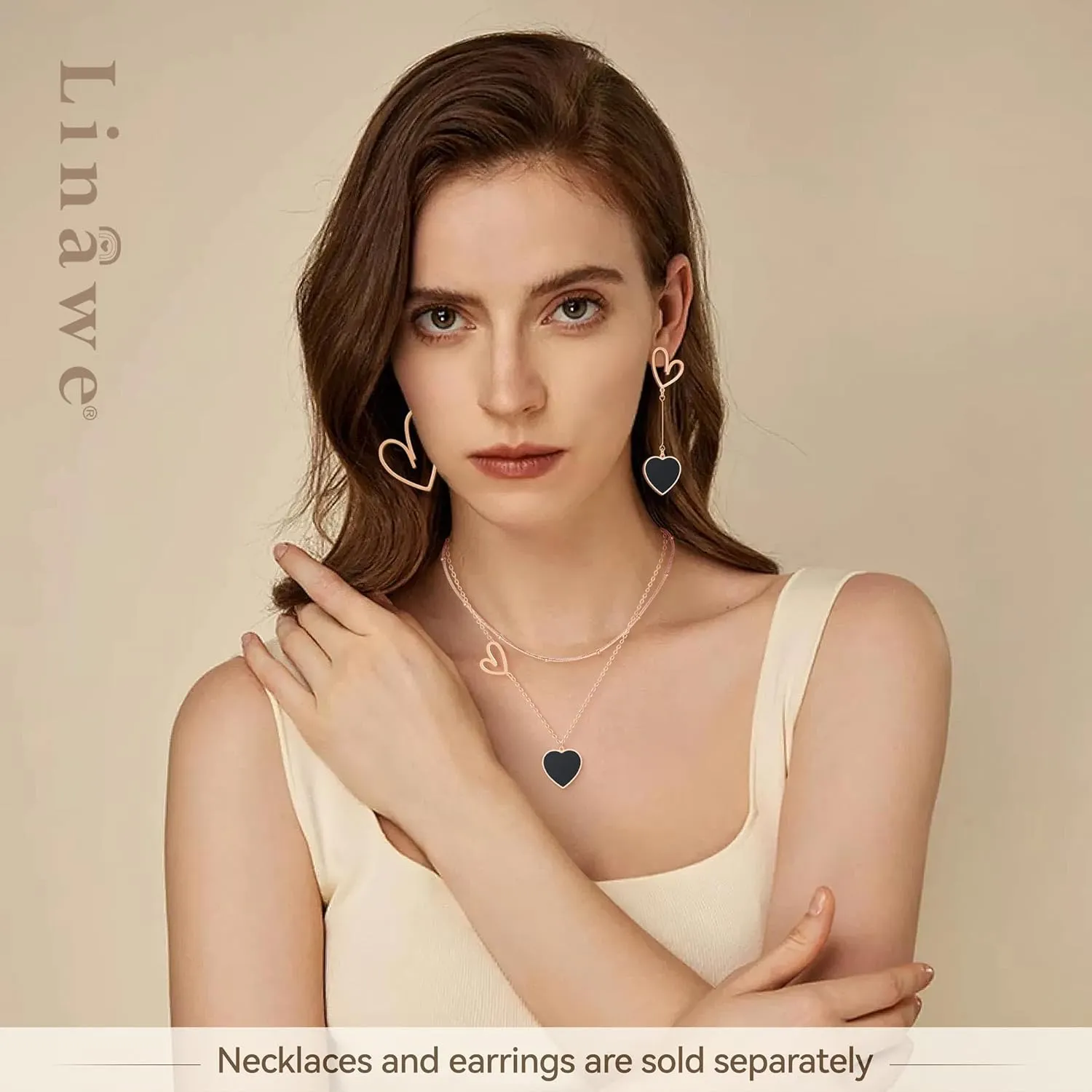 Linawe Titanium Stainless Steel Heart Dangle Earrings for Women - Trendy, Gold/Silver/Rose Gold Big Drop, Mismatched Love, Asymmetrical