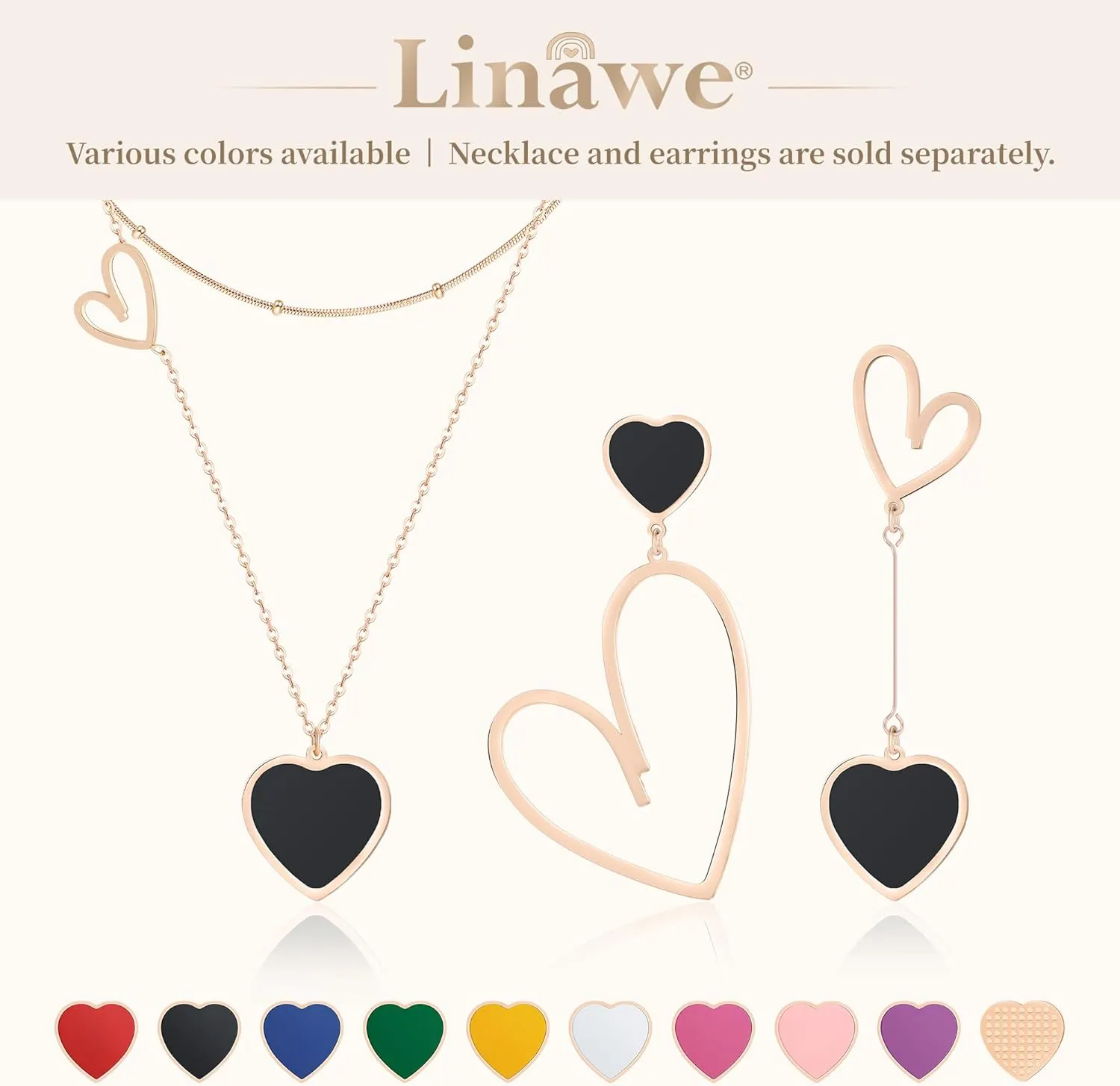 Linawe Titanium Stainless Steel Heart Dangle Earrings for Women - Trendy, Gold/Silver/Rose Gold Big Drop, Mismatched Love, Asymmetrical