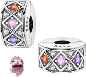 LNQOBU Clip/Stopper Beads Charms for Bracelets & Necklaces 925 Sterling Silver for Pandora Snake Chain Bracelets Jewelry Gift for Women