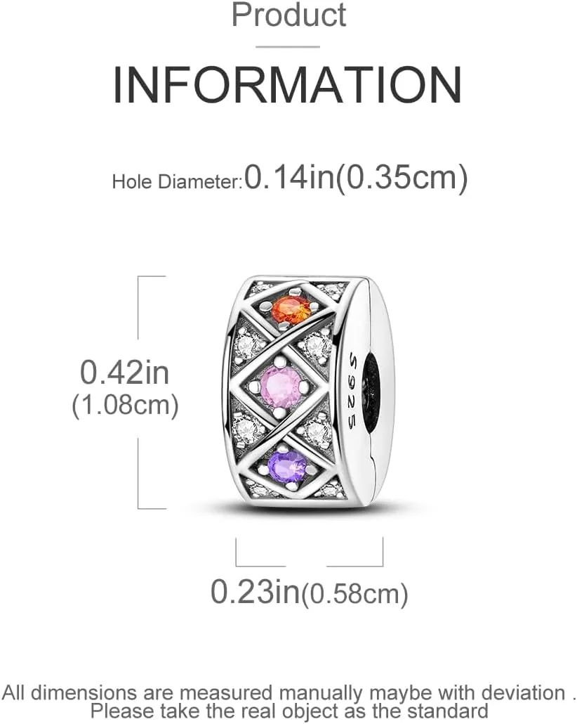 LNQOBU Clip/Stopper Beads Charms for Bracelets & Necklaces 925 Sterling Silver for Pandora Snake Chain Bracelets Jewelry Gift for Women